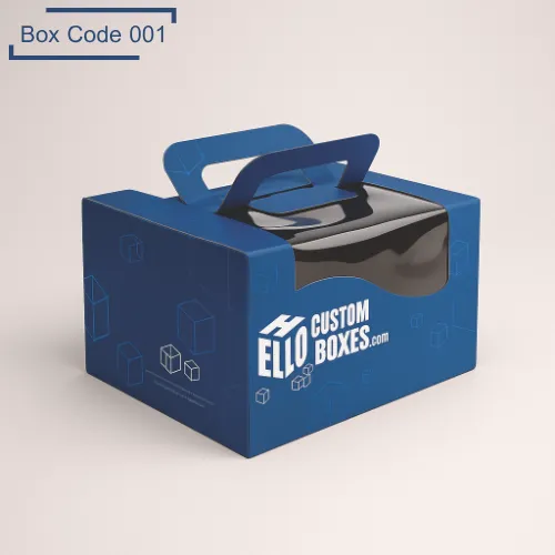 Collection of assorted cake packaging boxes including window- handle-top- and gift-style designs for bakery and dessert use-