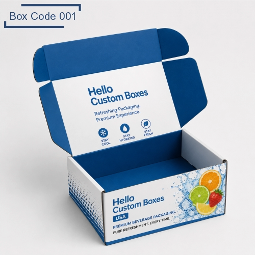 Custom beverage boxes with a corrugated folding design for protecting bottled drinks, cans, and beverage products during shipping.