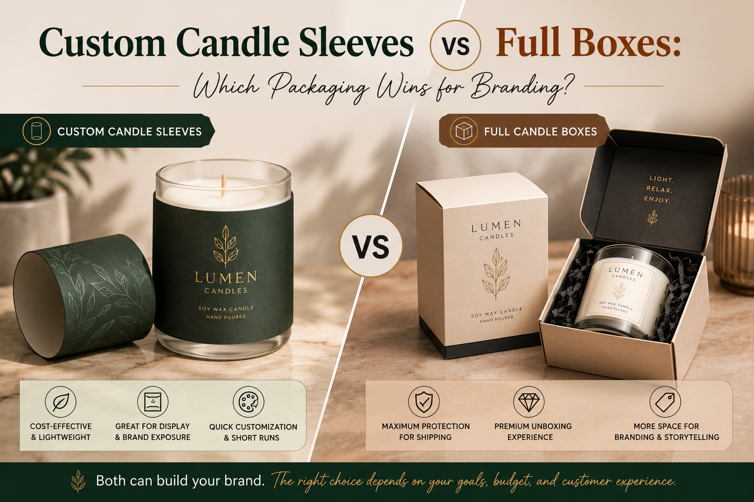 Custom Candle Sleeves vs Full Boxes: Which Packaging Wins for Branding?