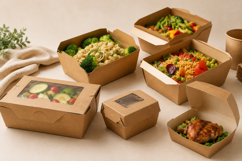 Kraft food packaging boxes showing suitable materials for different foods.