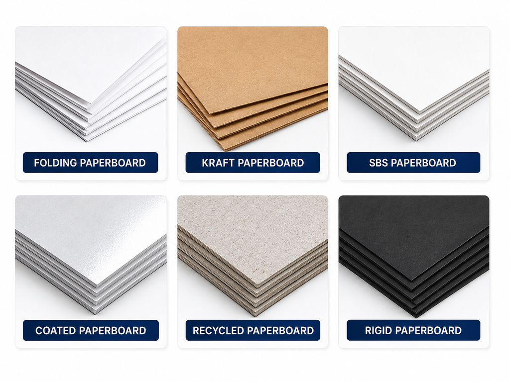 Paperboard material options for playing card boxes, including kraft, SBS, coated, recycled, and rigid board.