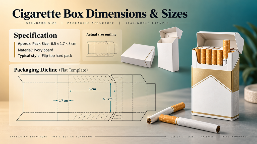 King size, 100s and slim cigarette pack size comparison