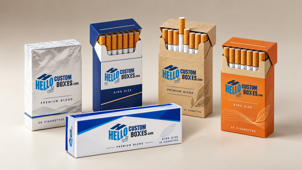 Common cigarette pack styles including flip-top, slide-and-shell, soft and slim packs