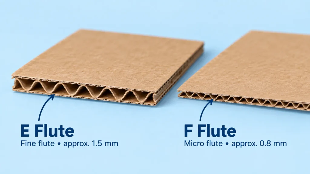 E and F flute corrugated cardboard showing fine and micro flute profiles