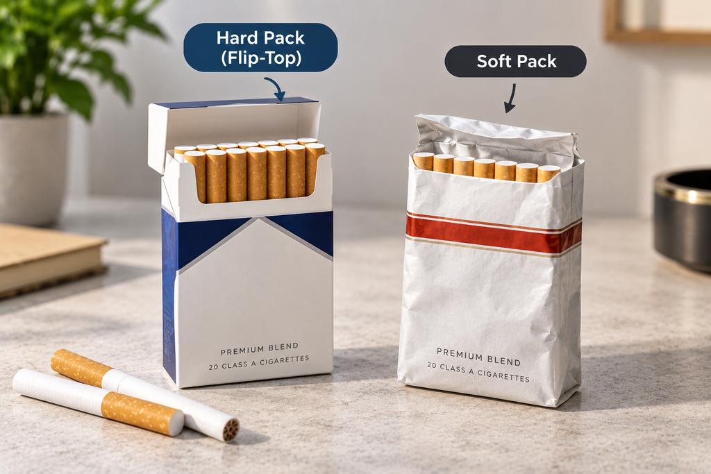 Hard pack and soft pack cigarette packaging comparison